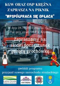 Plakat pikniku z samochodem strażackim - info jak w tekście