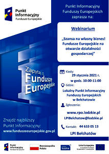 Fundusze Europejskie plakat na biało-niebieskim tle informacja jak w załączonej wiadomości