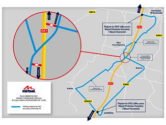 Mapka odcinka budowanej autostrady A1 na odcinku Piotrków Kamieńsk