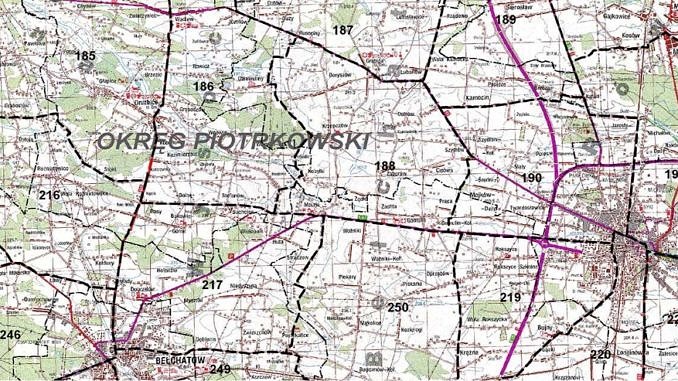Mapa okręgów łowieckich okręg piotrkowski