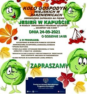 plakat z zielonymi kapustami - KGW Parniewice zaprasza na festyn Jesień w kapuście