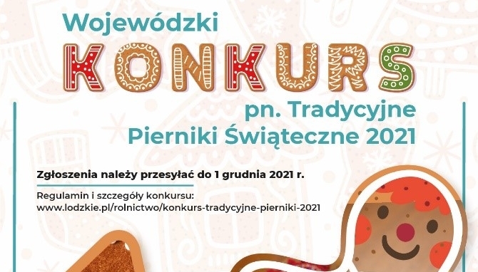 plakat Konkurs na tradycyjny piernik - litery w kształcie ciasteczek