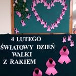 Plakat 4 lutego Światowy Dzień Walki z Rakiem i różowe wstążki