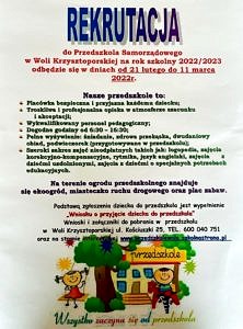 plakat rekrutacja do przedszkola