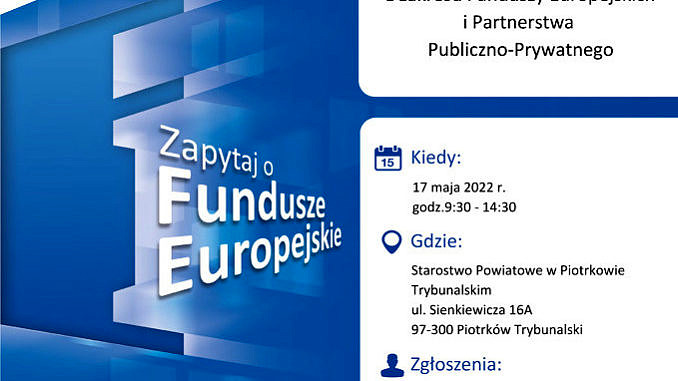 Plakat biało-niebieski: punkt informacyjny funduszy europejskich