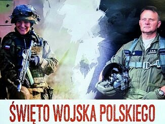Święto Wojska Polskiego plakat - żołnież i żołnierka w mundurach bojowych