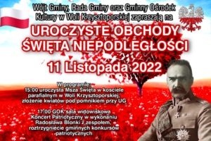 Plakat na biało-czerwonym tle informacja oochodach, na dole Piłsudski