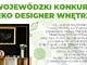 Plakat wojewódzki konkurs Eko Designer Wnętrz - zielony napis, meble z recyklingu
