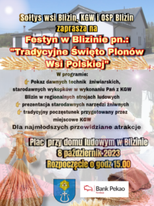 plakat - Tradycyjne Święto Plonów w Blizinie