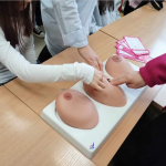 Uczennice ucza się samobadania piersi na fantomach